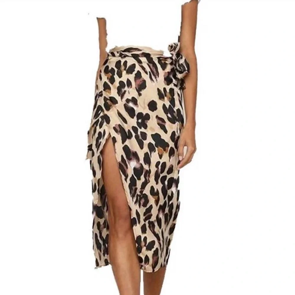 Never Fully Dressed Jasper Brown Leopard Print Wrap Midi Skirt Size Small - Picture 1 of 6